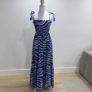Tiare Hawaii Navy and White Wave-Stripe Maxi Dress